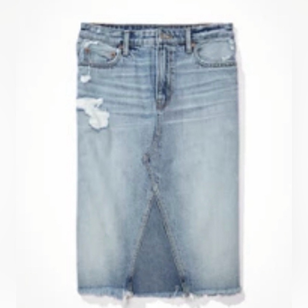 American Eagle knee length distressed denim skirt - Picture 2 of 9
